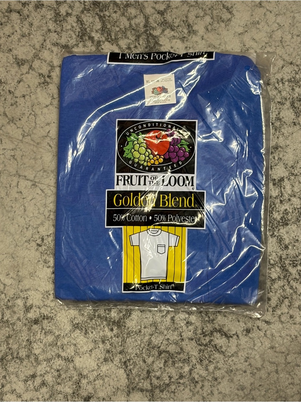 Vinatage Fruit of the Loom Pocket T Shirt Blue XL Made in USA 1994 New